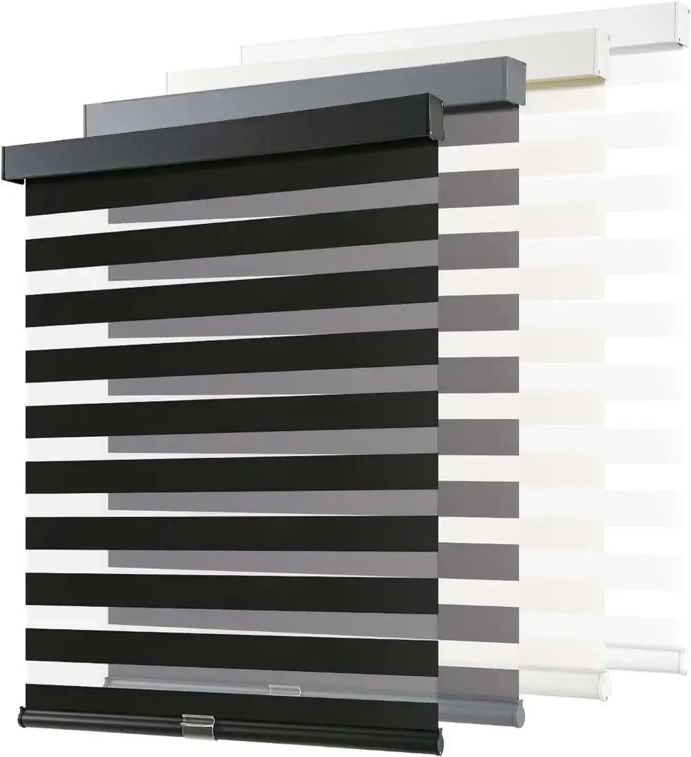 AOSKY Cordless Zebra Blinds 33”W x 72”H Black Dual Layer Roller Window Shade